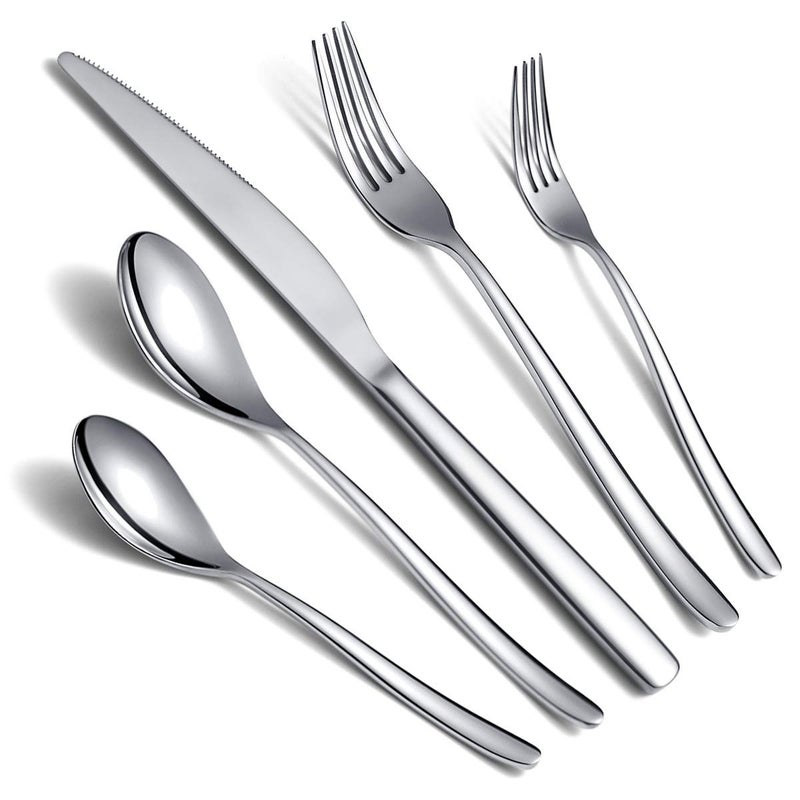 HOMQUEN Silverware Set 20 Pieces, Stainless Steel Flatware Set, Mirror Polish Cutlery Set, Utensil Sets Service Set for 4 (Silver) - Image 1