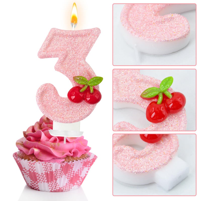 Zailo Cherry Number Birthday Cake Candles, Cherry Theme Party Decoration Supplies, Cake & Cupcake Decoration Gifts (Number 3) - Image 3