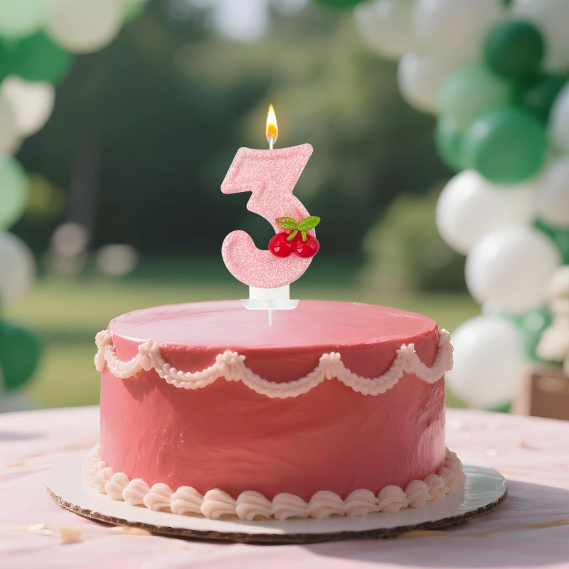 Zailo Cherry Number Birthday Cake Candles, Cherry Theme Party Decoration Supplies, Cake & Cupcake Decoration Gifts (Number 3) - Image 4