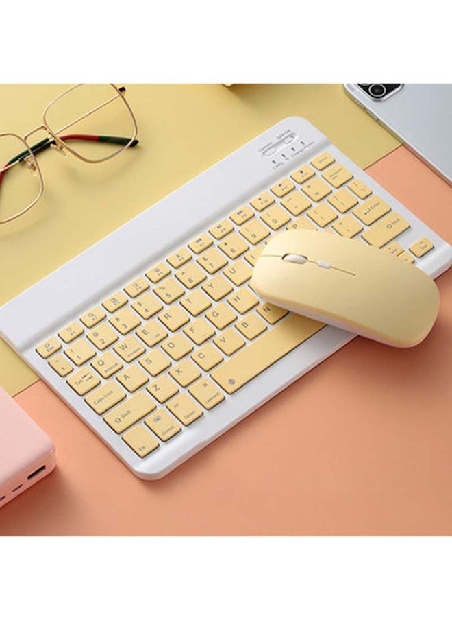 Wireless Bluetooth Three System Universal Mobilephone and Tablet Keyboard with Mouse Set - English Yellow