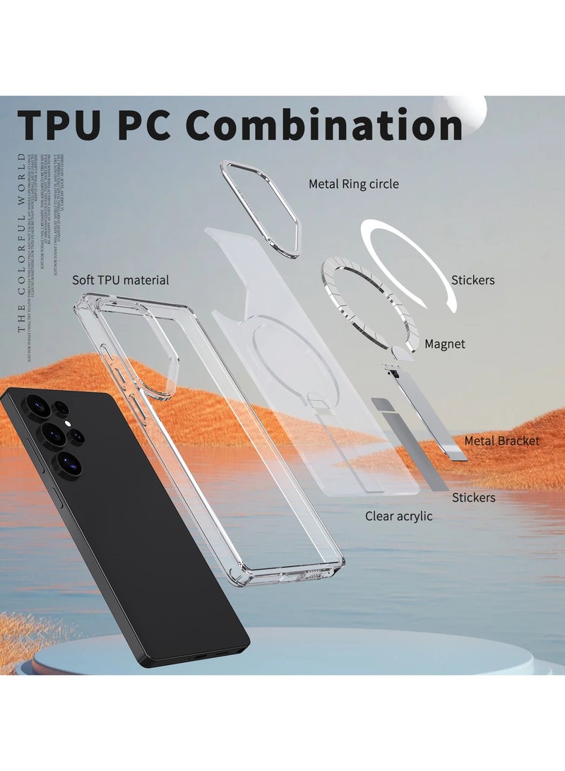 OLYSON Strong Magnetic & Seamless Stand for Samsung Galaxy S25 Ultra Case, Fit for MagSafe, Mil-Grade Drop Protection, Adjustable Kickstand for Samsung Galaxy S25 Ultra Case, Slim Clear - Image 5