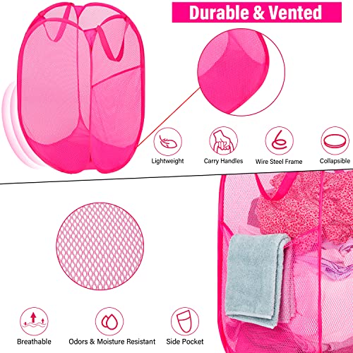 BATTOO Deluxe Strong Mesh Pop up Laundry Hamper Basket with Side Pocket for Laundry Room, Bathroom, Kids Room, College Dorm or Travel Blush - Image 4