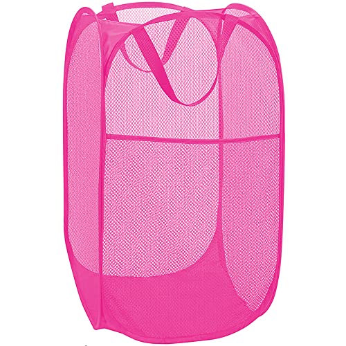 BATTOO Deluxe Strong Mesh Pop up Laundry Hamper Basket with Side Pocket for Laundry Room, Bathroom, Kids Room, College Dorm or Travel Blush - Image 1
