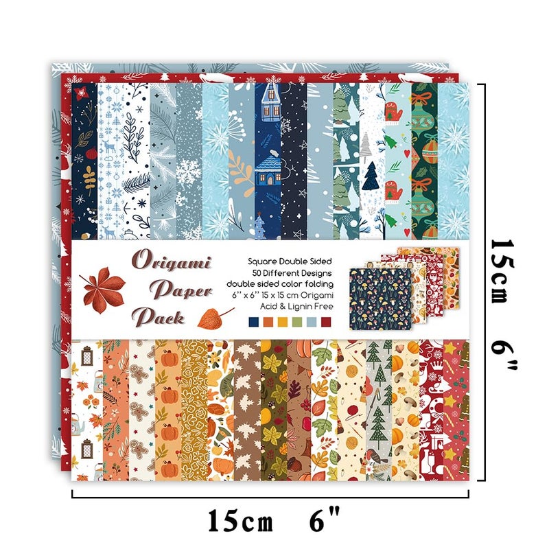 Qianshan Origami Paper Kit 50 Sheets 70GSM 6 Inch Square Double Sided Color 50 Vivid Japanese Washi Chiyo Colors for Hand Crafts Origami Paper Arts Creativity.Winter - Image 2