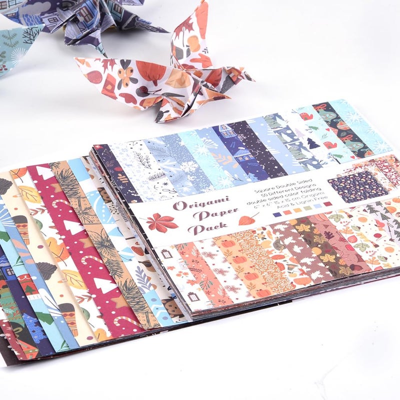 Qianshan Origami Paper Kit 50 Sheets 70GSM 6 Inch Square Double Sided Color 50 Vivid Japanese Washi Chiyo Colors for Hand Crafts Origami Paper Arts Creativity.Winter - Image 4