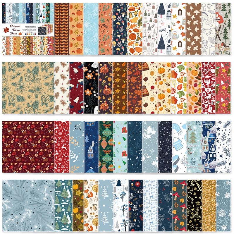 Qianshan Origami Paper Kit 50 Sheets 70GSM 6 Inch Square Double Sided Color 50 Vivid Japanese Washi Chiyo Colors for Hand Crafts Origami Paper Arts Creativity.Winter - Image 1