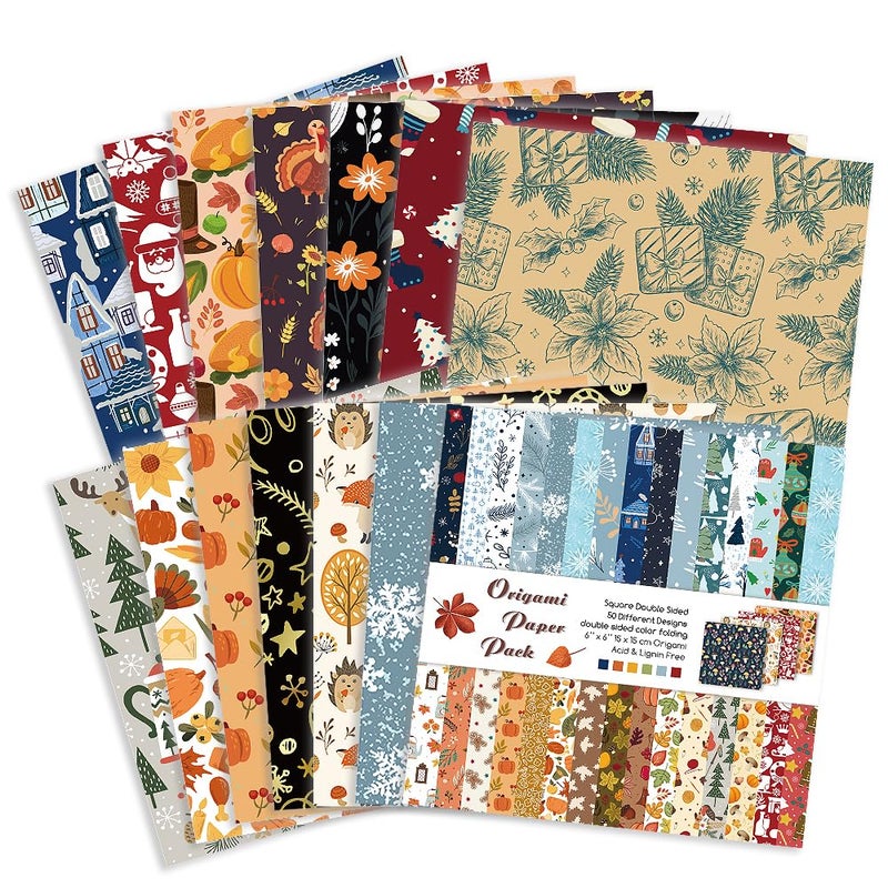 Qianshan Origami Paper Kit 50 Sheets 70GSM 6 Inch Square Double Sided Color 50 Vivid Japanese Washi Chiyo Colors for Hand Crafts Origami Paper Arts Creativity.Winter - Image 3
