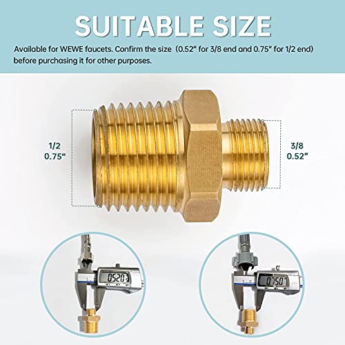 WEWE RV Faucet Adapter 1/2 to 3/8 Reducer WEWE Faucet Supply Line Adapter Brass 3/8 Compression Fitting Compatible with Water Pipe Connector 2 Pieces - Image 3