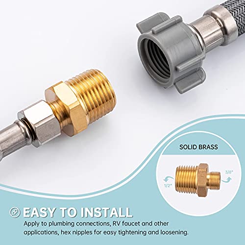WEWE RV Faucet Adapter 1/2 to 3/8 Reducer WEWE Faucet Supply Line Adapter Brass 3/8 Compression Fitting Compatible with Water Pipe Connector 2 Pieces - Image 4