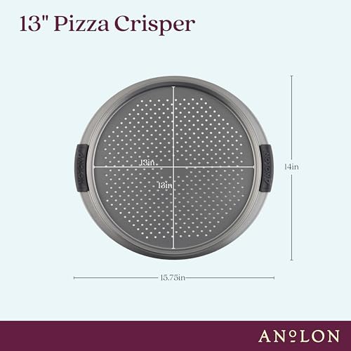 Anolon Advanced Nonstick Bakeware 13-Inch Pizza Crisper, Gray with Silicone Grips - Image 3