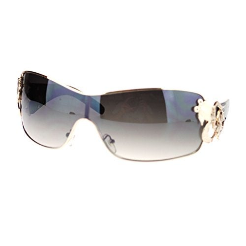 SA106 Womens Coy Metal Jewel Designer Fashion Shield Warp Sunglasses Black Gold - Image 1