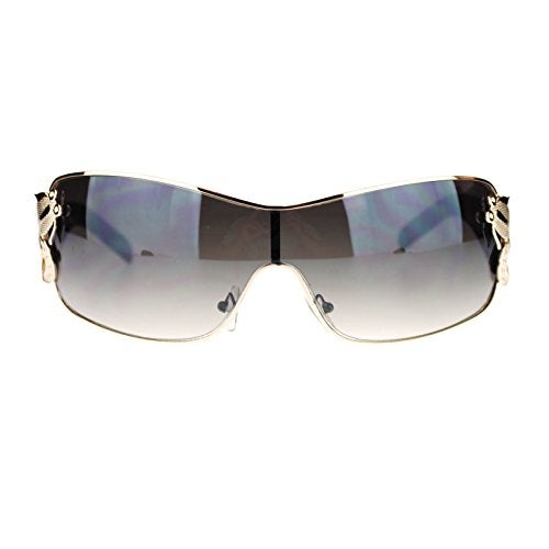 SA106 Womens Coy Metal Jewel Designer Fashion Shield Warp Sunglasses Black Gold - Image 3
