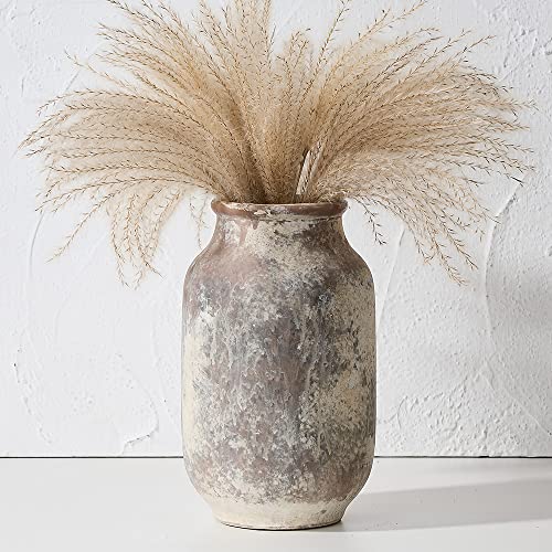 SIDUCAL Rustic Ceramic Farmhouse Flower Large Vase, Whitewashed Terra Cotta Vase, Pottery Decorative Flower for Home Decor, Table, Living Room Decoration, Shelf Decor, Mantel, 9.5 Inch, Terra - Image 3