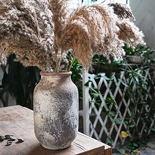 SIDUCAL Rustic Ceramic Farmhouse Flower Large Vase, Whitewashed Terra Cotta Vase, Pottery Decorative Flower for Home Decor, Table, Living Room Decoration, Shelf Decor, Mantel, 9.5 Inch, Terra - Image 2
