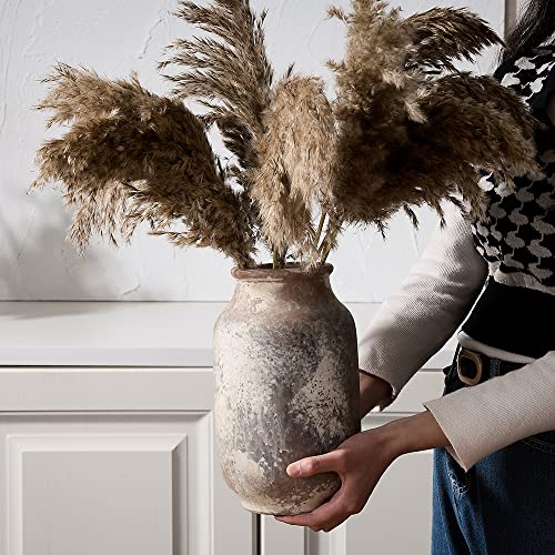 SIDUCAL Rustic Ceramic Farmhouse Flower Large Vase, Whitewashed Terra Cotta Vase, Pottery Decorative Flower for Home Decor, Table, Living Room Decoration, Shelf Decor, Mantel, 9.5 Inch, Terra - Image 4
