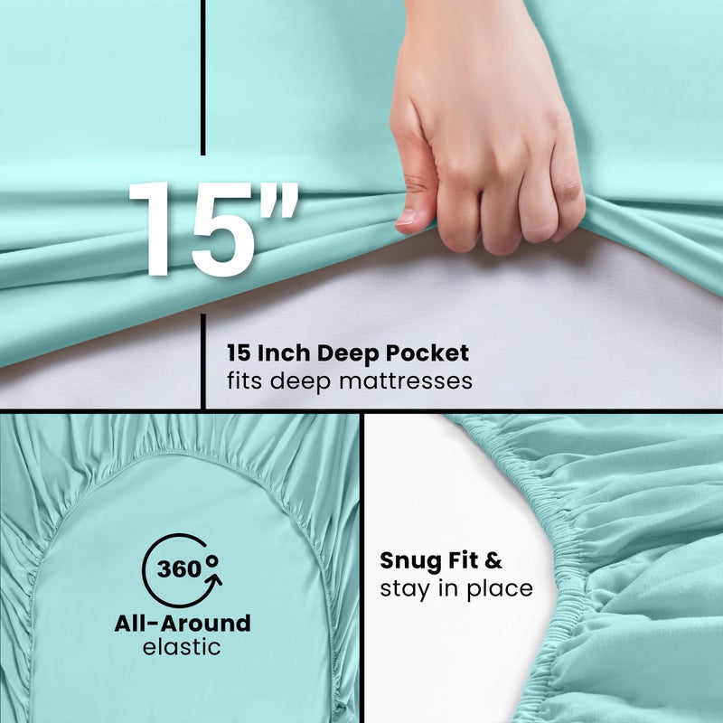 Utopia Bedding Queen Fitted Sheet - Bottom Sheet - Deep Pocket - Soft Microfiber - Shrinkage and Fade Resistant - Easy Care -1 Fitted Sheet Only (Spa Blue) - Image 3