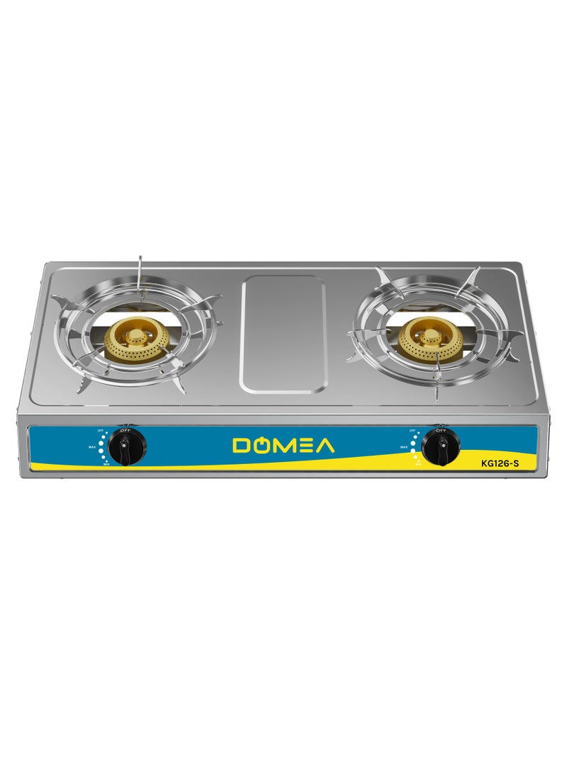 DOMEA Gas Burner With Auto Ignition, 2 Burners Gas Stove, Stainless Steel Top, Perfect For Home, Apartment, Parties - Image 1
