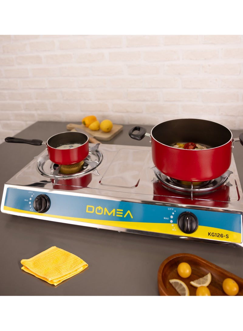 DOMEA Gas Burner With Auto Ignition, 2 Burners Gas Stove, Stainless Steel Top, Perfect For Home, Apartment, Parties - Image 3