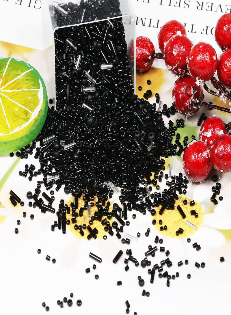 GGOOT 10g Mix Glass Seed Beads Tube Beads Bugle Beads,350+pcs Glass Bulk Spacer Beads Multi Size 2-6mm Glass Beads Kit for Jewelry Making DIY Craft Bracelets Necklace Earring Making (Black Mixed)  - Image 2