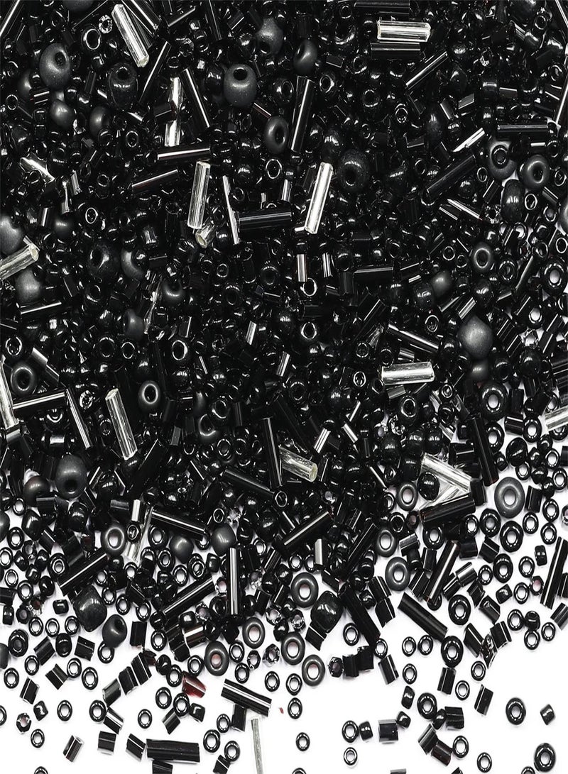 GGOOT 10g Mix Glass Seed Beads Tube Beads Bugle Beads,350+pcs Glass Bulk Spacer Beads Multi Size 2-6mm Glass Beads Kit for Jewelry Making DIY Craft Bracelets Necklace Earring Making (Black Mixed)  - Image 1