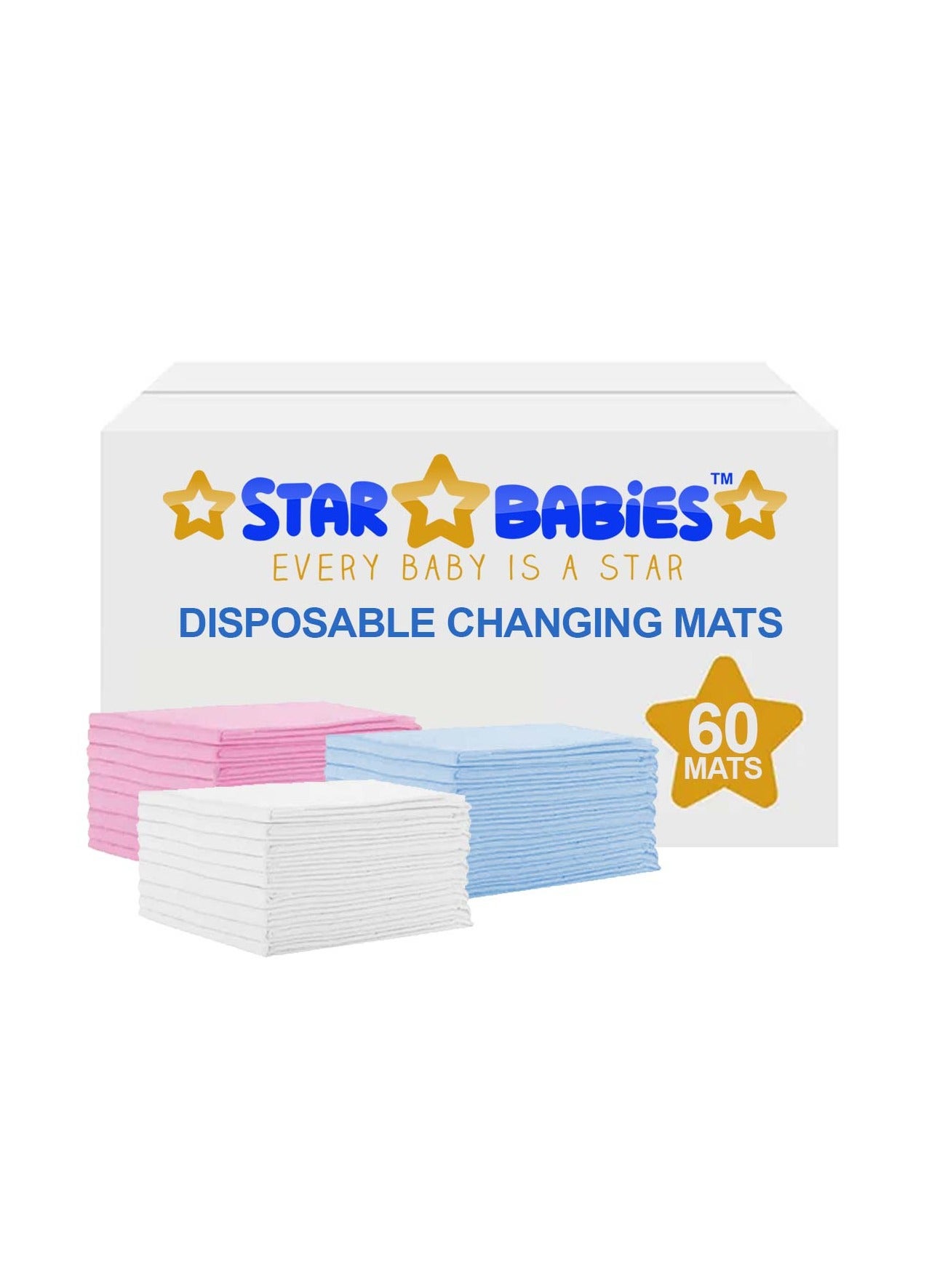 Star Babies Disposable Changing Mats - 45 x 60cm - Large Pack of 60 - Blue/Pink/White-Rainbow