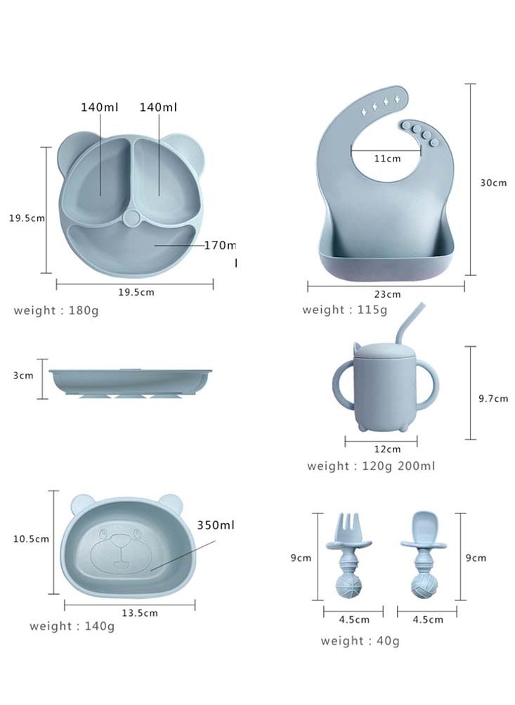 Perfii - Complete 8-Pieces Silicone Baby Crockery Set, BPA Free Baby Tableware Set with Soft Silicone Bib and Utensils - Image 1