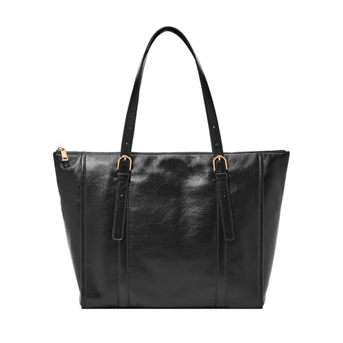 Fossil Women's Carlie Leather Tote Bag Purse Handbag, Black (Model: ZB1773001) - Image 1