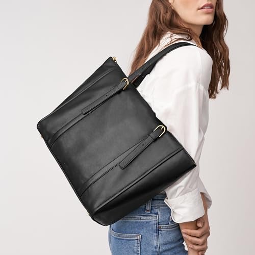Fossil Women's Carlie Leather Tote Bag Purse Handbag, Black (Model: ZB1773001) - Image 4