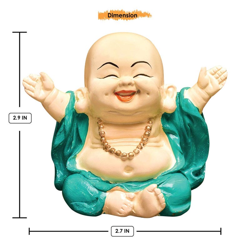 Karigaari India Handcrafted Set of 3 Resine Little Laughing Buddha Monk Sculpture Showpiece for Home Dcor and Office Orange - Image 4