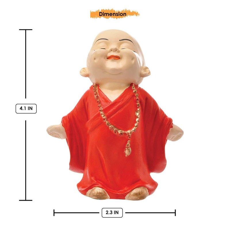 Karigaari India Handcrafted Set of 3 Resine Little Laughing Buddha Monk Sculpture Showpiece for Home Dcor and Office Orange - Image 5