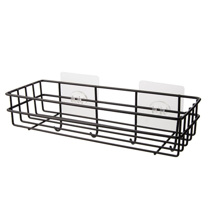 RD Enterprises Metal Wall Mount Shelves,Multi-Purpose Self Adhesive/Steel Wire Shelf for Bathroom & Kitchen with 4 Hooks and Magic Stickers,Storage Accessories- Powder Coated,Black[Pack of 1]  - Image 2