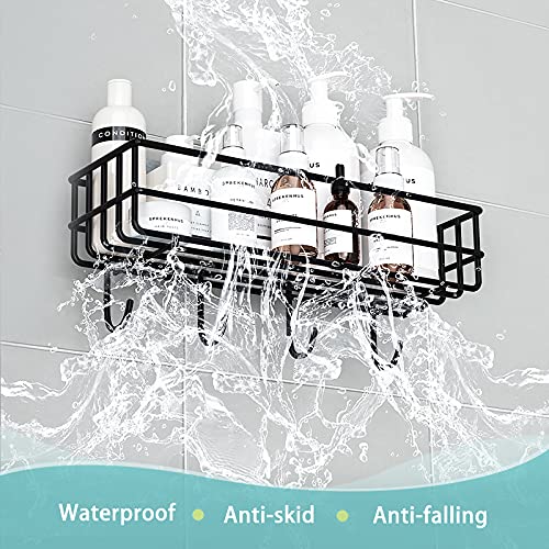 RD Enterprises Metal Wall Mount Shelves,Multi-Purpose Self Adhesive/Steel Wire Shelf for Bathroom & Kitchen with 4 Hooks and Magic Stickers,Storage Accessories- Powder Coated,Black[Pack of 1]  - Image 5