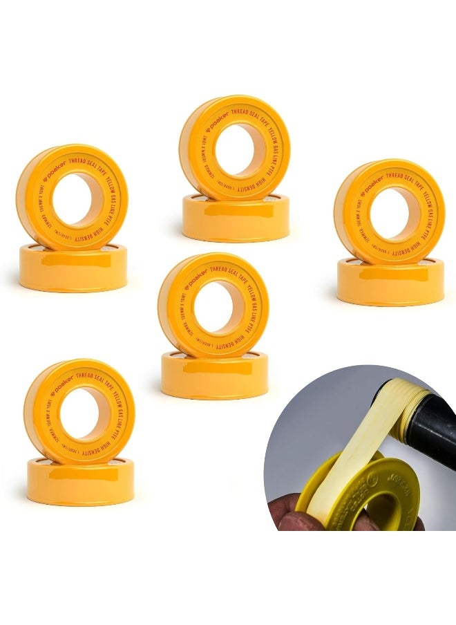 Poaker Poaker Yellow Gas Line PTFE Tape – Teflon Seal For Natural Gas, Propane, & Butane Lines – Leak-proof, Safe, And Durable For Residential & Commercial Use (5PCS TEFLON TAPE)  - Image 1