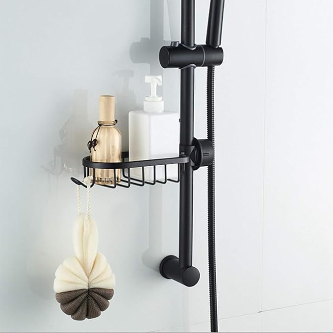 MAPPLE CREATION Toilet Storage Rack Without Punching, Bathroom Storage Rack, Toilet Waterproof Paste Shelf, Place Shampoo and Shower Gel Shelf, Drain Rack with Soap Holder & Storage Basket (Black) - Image 2