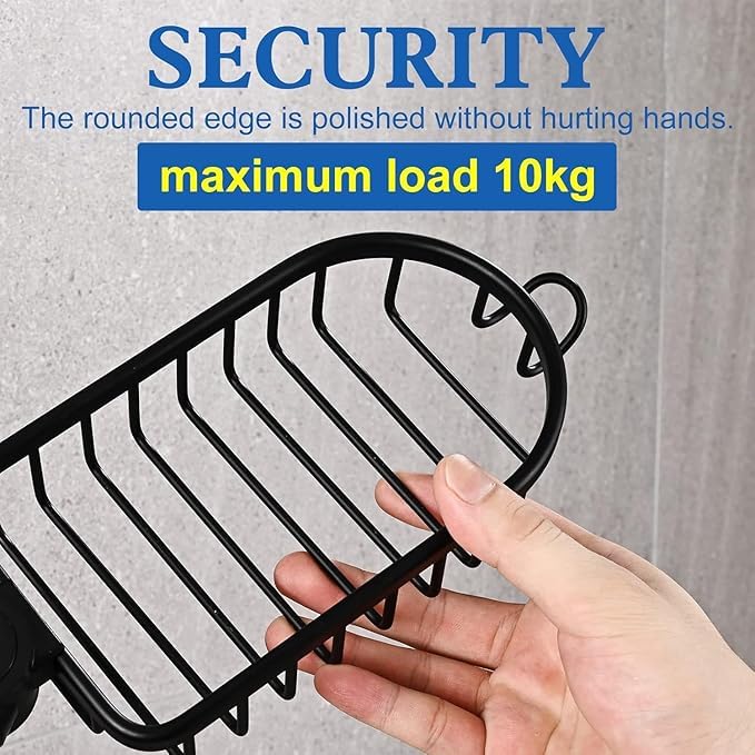 MAPPLE CREATION Toilet Storage Rack Without Punching, Bathroom Storage Rack, Toilet Waterproof Paste Shelf, Place Shampoo and Shower Gel Shelf, Drain Rack with Soap Holder & Storage Basket (Black) - Image 3