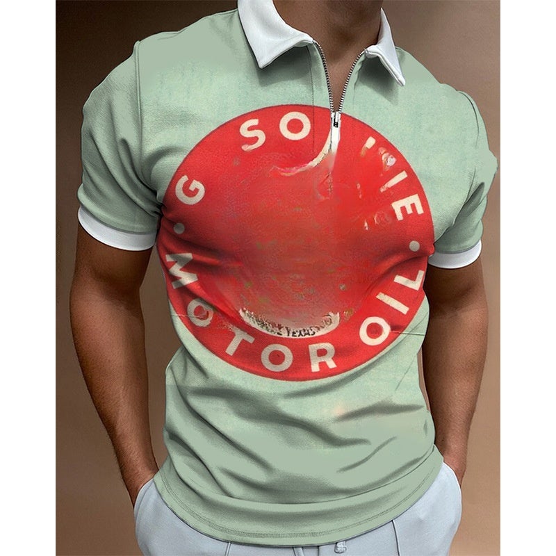 European and American new personality pattern team logo 3D printing men's zipper polo shirt business casual large size short-sleeved top PL-DX017 XXL - Image 4