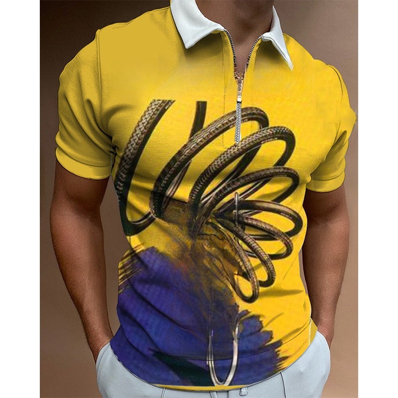 European and American new personality pattern team logo 3D printing men's zipper polo shirt business casual large size short-sleeved top PL-DX017 XXL - Image 1