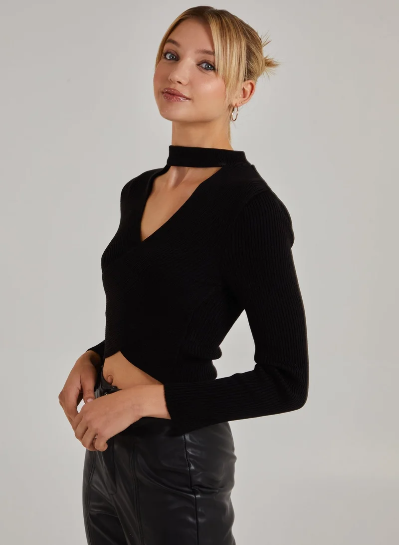 Pink Vanilla Choker Twist Front Knit Top