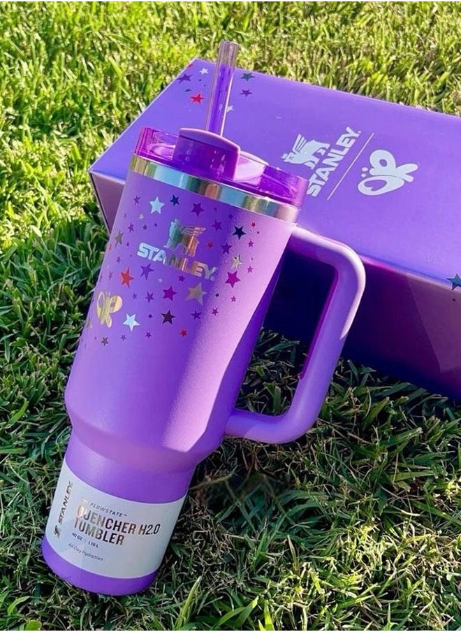 Stanley - 40oz Stanley Quencher H20 Flowstate Stainless Steel Vacuum Insulated Tumbler with Lid and Straw for Water, Iced Tea or Coffee, Smoothie and More, Cream (Purple) - Image 1