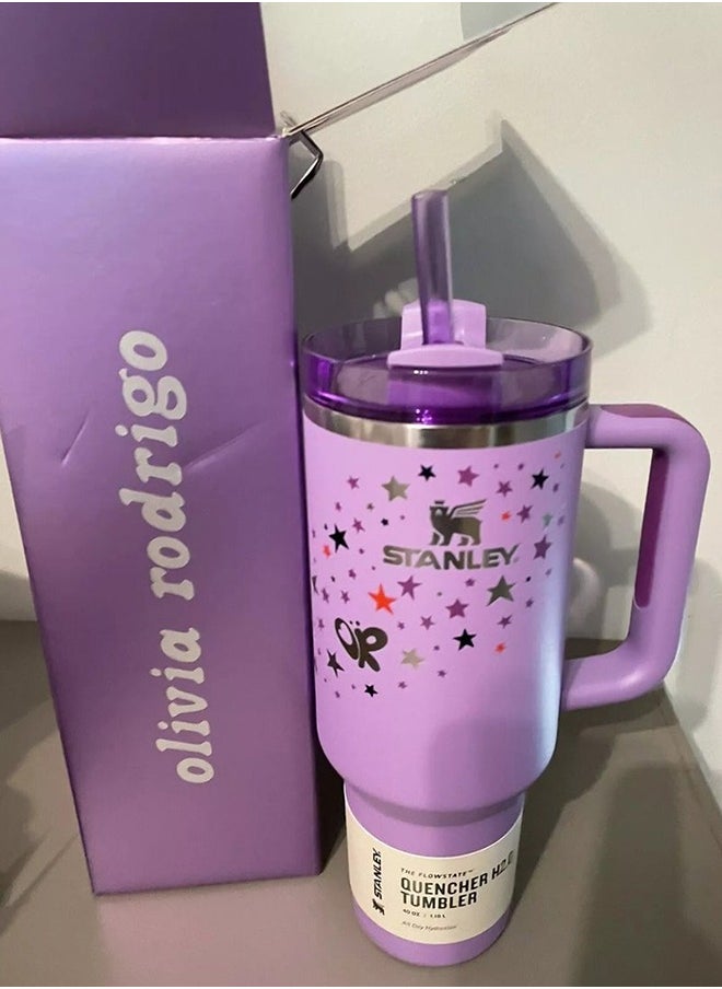 Stanley - 40oz Stanley Quencher H20 Flowstate Stainless Steel Vacuum Insulated Tumbler with Lid and Straw for Water, Iced Tea or Coffee, Smoothie and More, Cream (Purple) - Image 1