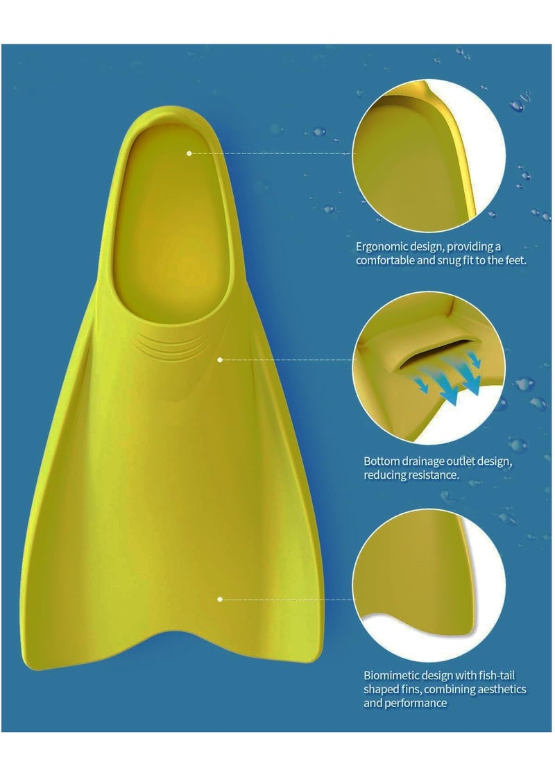 SYOSI زعانف سباحة، زعانف تدريب قصيرة مبسطة، زعانف سباحة من السيليكون للأطفال والكبار وللسباحة والغطس والغوص، مقاس XS، أصفر - Image 2