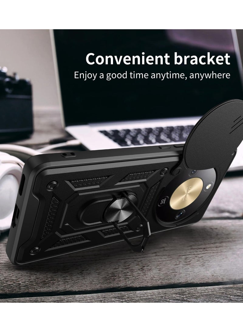 general Compatible with Honor X9d 5G Case, with Slide Camera Cover Heavy Duty Military Grade Shockproof Magnetic Ring Holder Kickstand Case - Image 4