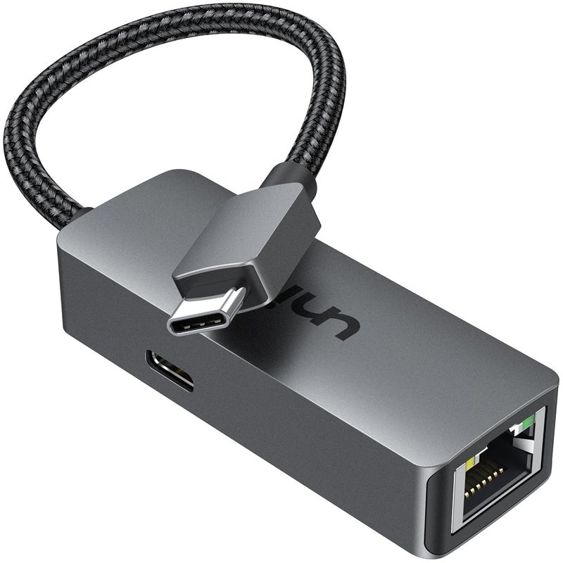 uni USB C to Ethernet Adapter with 100W Charging Port, RJ45 to USB C 1Gbps Type-C Gigabit Ethernet LAN Network Adapter Power Delivery PD for Laptop, MacBook Pro/Air, Dell XPS, Chromebook, Surface book - Image 1