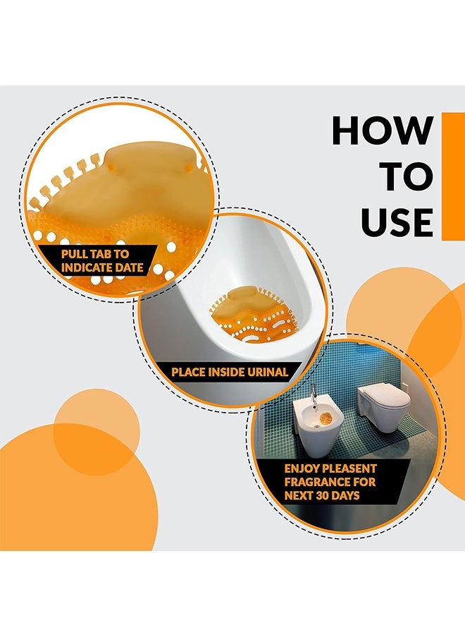 5 حزمة شاشات البول العطرية مزيل الرائحة مع شعارات مضادة للرش ، مزيل الرائحة الحمام الرجال المرحاض اللامائي المضادة للرش البول للمراحيض العامة وتناسب معظم أجهزة البول العلامة التجارية (البرتقالي) - Image 3