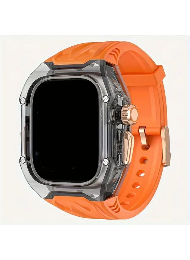 غطاء حماية شفاف برتقالي من مادة TPU لساعة iWatch مقاس 44 و45 مم - Image 3