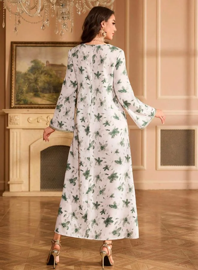 Take Two Floral Print Embroidered A-Line Jalabiya