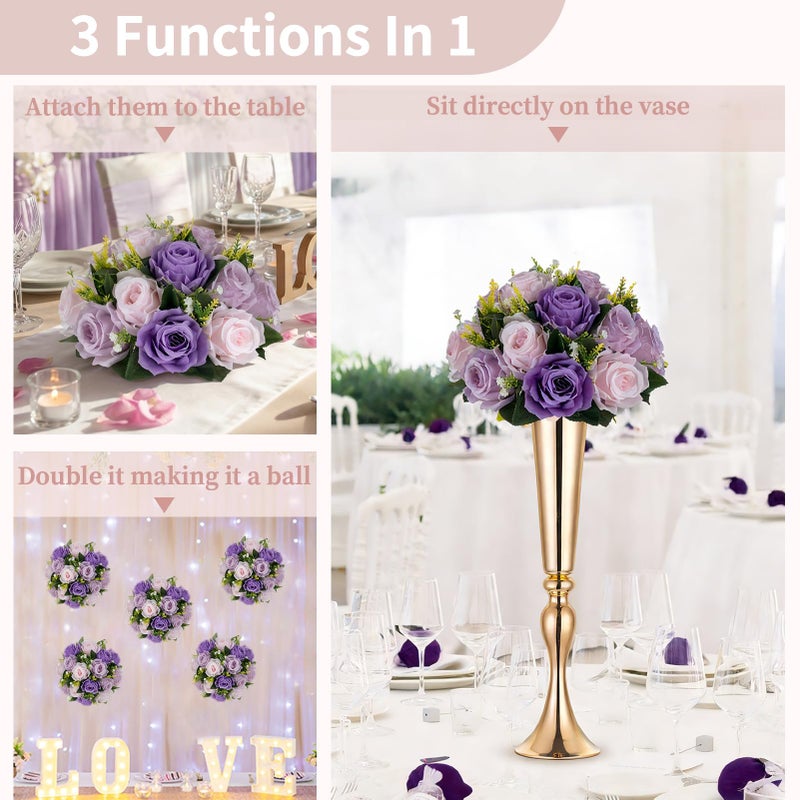 NUPTIO Artificial Flower Ball Centerpieces: 10 Pcs Lilac & Purple & Pink Rose Arrangements for Wedding Party Tables - Faux Silk Floral DIY Kissing Balls for Home Event Dining Decorations - Image 3