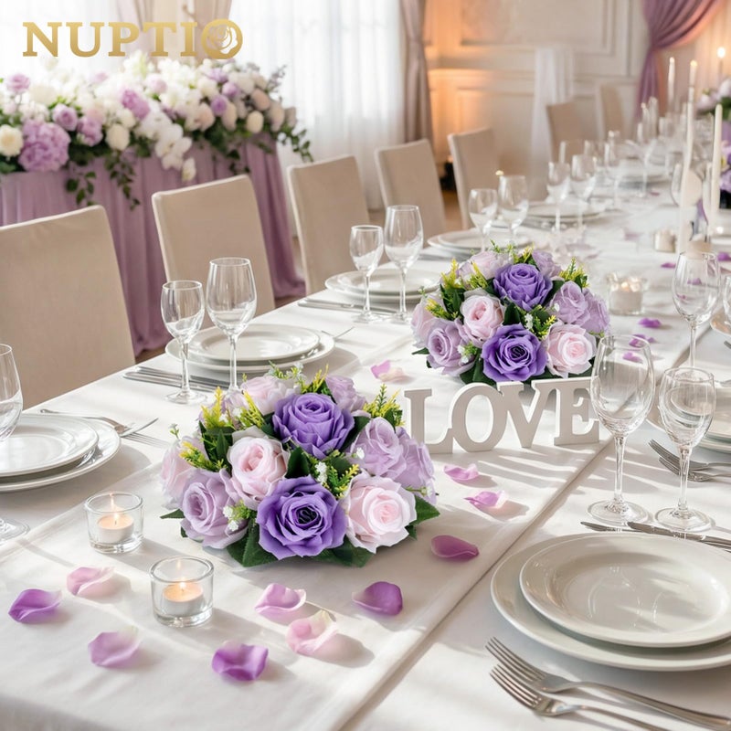 NUPTIO Artificial Flower Ball Centerpieces: 10 Pcs Lilac & Purple & Pink Rose Arrangements for Wedding Party Tables - Faux Silk Floral DIY Kissing Balls for Home Event Dining Decorations - Image 2