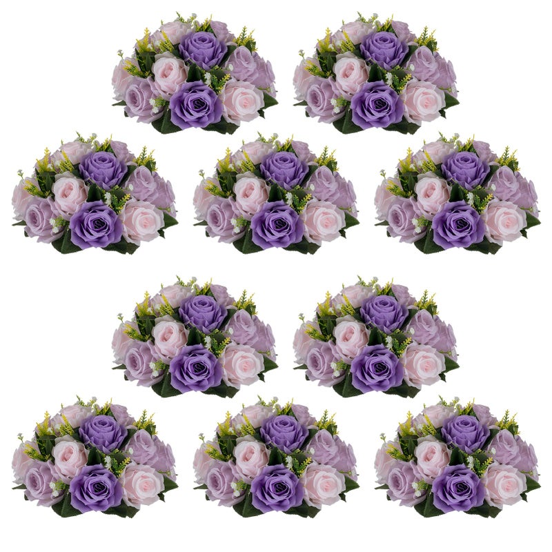 NUPTIO Artificial Flower Ball Centerpieces: 10 Pcs Lilac & Purple & Pink Rose Arrangements for Wedding Party Tables - Faux Silk Floral DIY Kissing Balls for Home Event Dining Decorations - Image 1