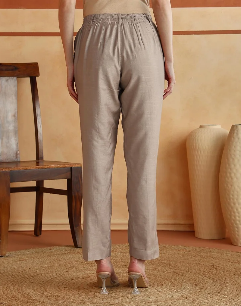 Fabindia  Beige Viscose Silk Slim Fit Formal Kosi Pant for Women | Best Price UAE